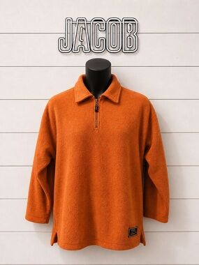 JACOB – VINTAGE ORANGE FLEECE PULLOVER – SIZE M